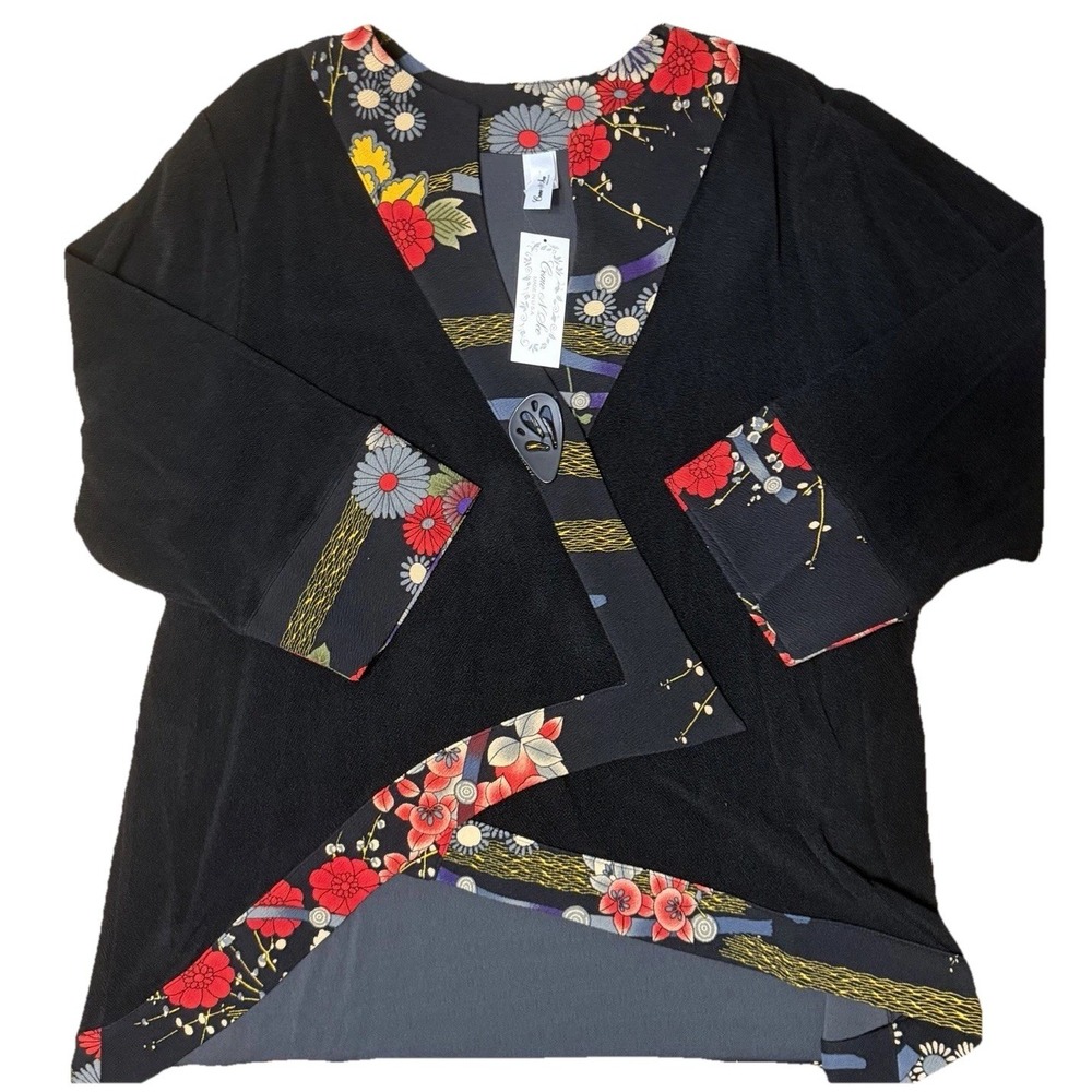 East Asian-Inspired 1XL Asymmetrical Wrap Crepe Jacket NWT Artsy Fashion Button